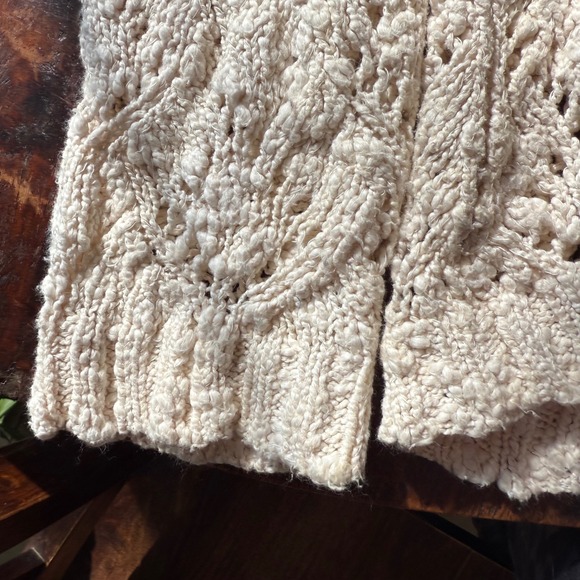 Chunky BOHO Cream Crochet Cozy Sweater  Neck Long Sleeve M - Picture 5 of 11